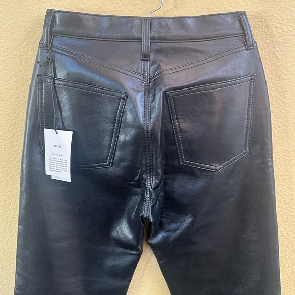 NWT! AGOLDE "90's Pinch Waist" Detox Black Recycled Leather Pants Size 26 - Picture 7 of 11